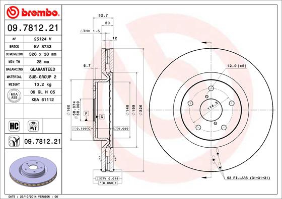 BREMBO Bremsesæt, skivebremser sg00000f2c bagaksel indvendig ventileret 326mm 30mm for MASERATI TOYOTA SUBARU MITSUBISHI HONDA NISSAN