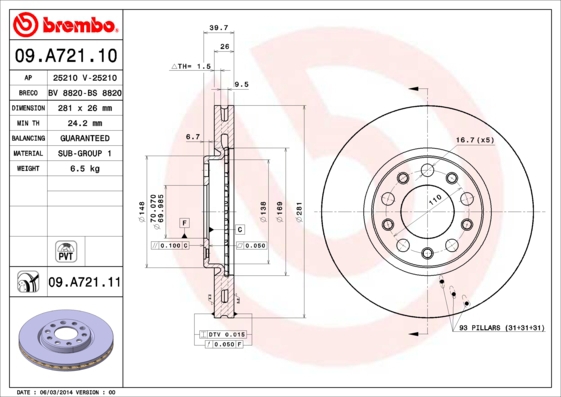BREMBO Bremsesæt, skivebremser sg00000f2h bagaksel fuld 281mm 12mm for ALFA ROMEO FIAT JEEP JEEP (GAC FCA)