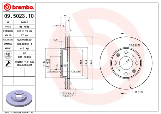BREMBO Bremsesæt, skivebremser sg00000f2n bagaksel indvendig ventileret 242mm 19mm for OPEL VAUXHALL ISUZU HONDA NISSAN ROVER ACURA MAZDA MG SUZUKI