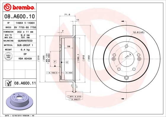 BREMBO Bremsesæt, skivebremser sg00000f3i bagaksel indvendig ventileret 302mm 28mm for HYUNDAI KIA (DYK) KIA SSANGYONG JAC