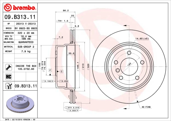 BREMBO Bremsesæt, skivebremser sg00000f4d bagaksel indvendig ventileret 324mm 20mm for BMW