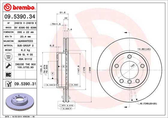 BREMBO Bremsesæt, skivebremser sg00000f4i bagaksel fuld 272mm 10mm for BMW