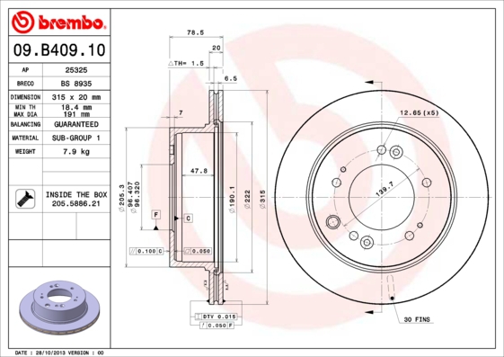 BREMBO Bremsesæt, skivebremser sg00000f58 bagaksel indvendig ventileret 302mm 28mm for KIA