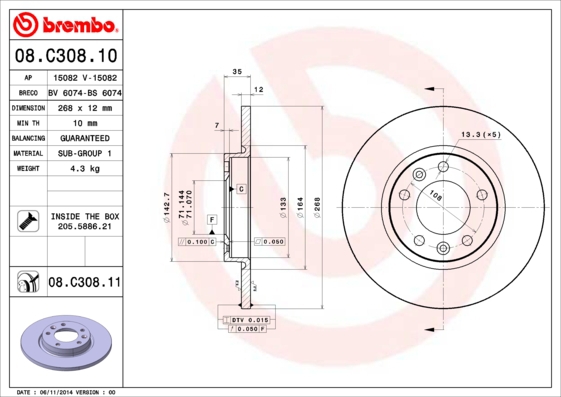 BREMBO Bremsesæt, skivebremser sg00000f5r bagaksel indvendig ventileret 330mm 30mm for OPEL VAUXHALL GEELY BYD CITROËN PEUGEOT CITROËN (DF-PSA) DS (CA