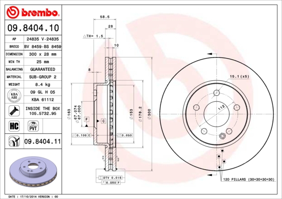 BREMBO Bremsesæt, skivebremser sg00000f6b bagaksel fuld 300mm 12mm for MERCEDES-BENZ MERCEDES-BENZ (FJDA) AUDI