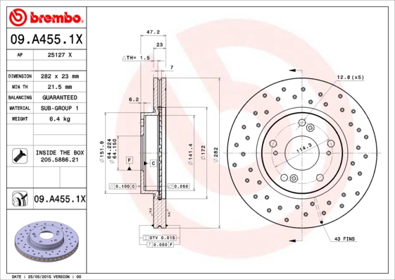 BREMBO Bremsesæt, skivebremser sk8k0f1za3 foraksel perforeret/ventileret 282mm 23mm for HONDA HONDA (GAC) ACURA