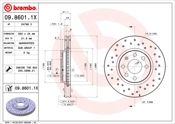 BREMBO Bremsesæt, skivebremser sk8k0f78e1 foraksel perforeret/ventileret 260mm 24mm for OPEL VAUXHALL GENERAL MOTORS SATURN AC