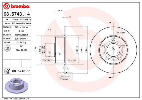 BREMBO Bremseskive 08574314 245mm 10mm for VW AUDI AUDI (FAW)