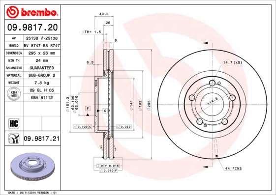 BREMBO Bremseskive 09981720 295mm 26mm for TOYOTA