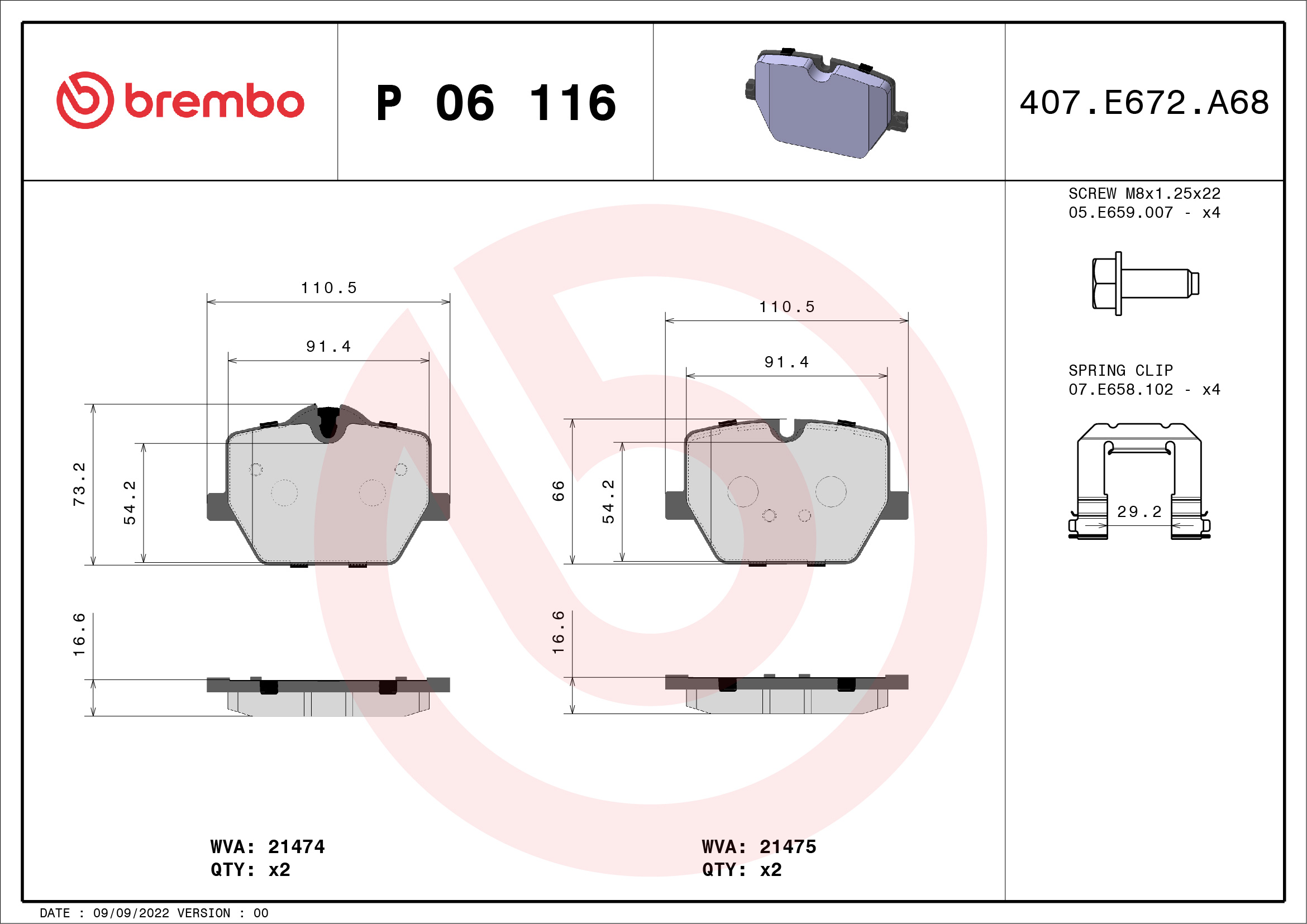 BREMBO Bremseklodser p06116 for BMW TOYOTA