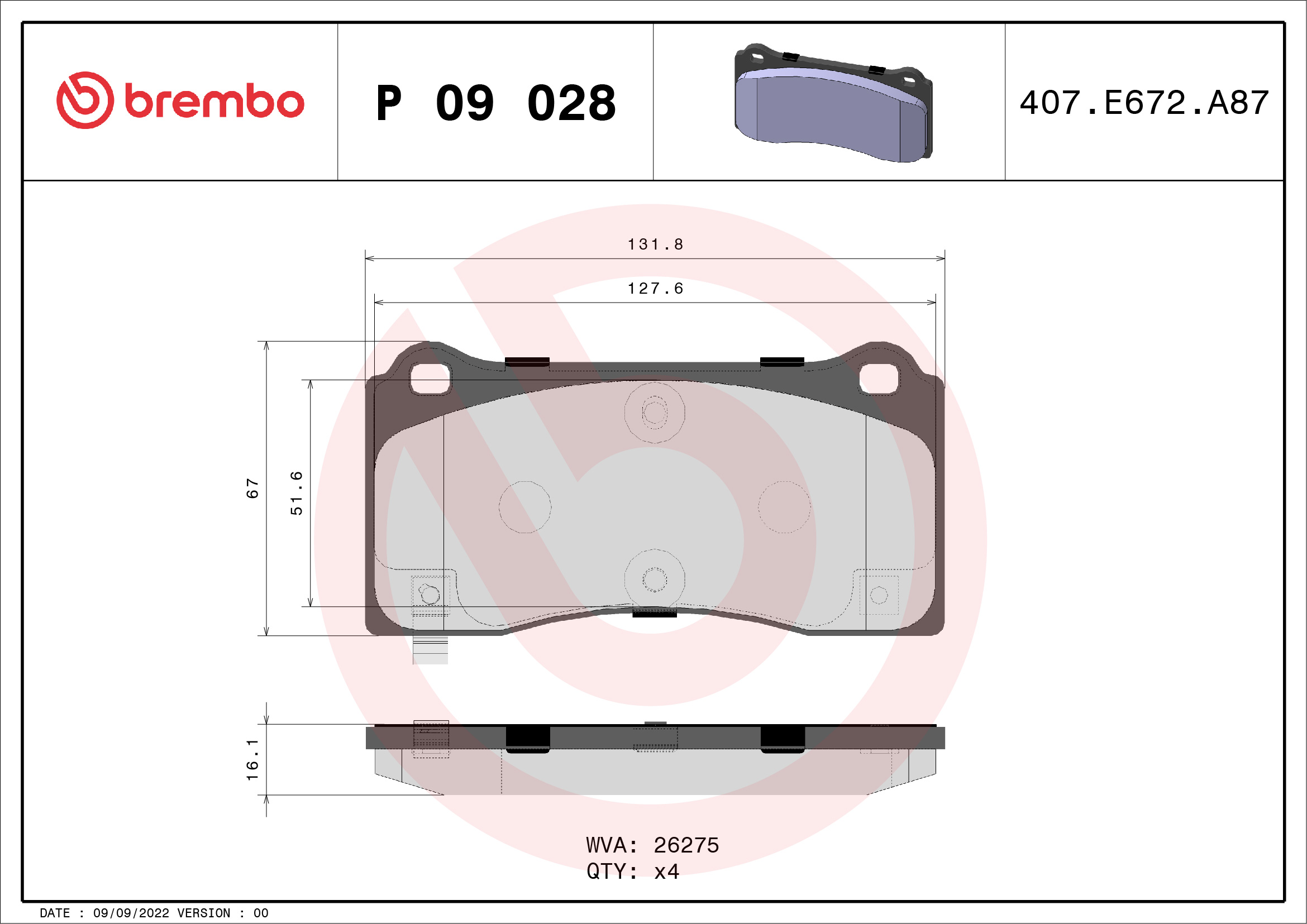 BREMBO Bremseklodser p09028 for TESLA