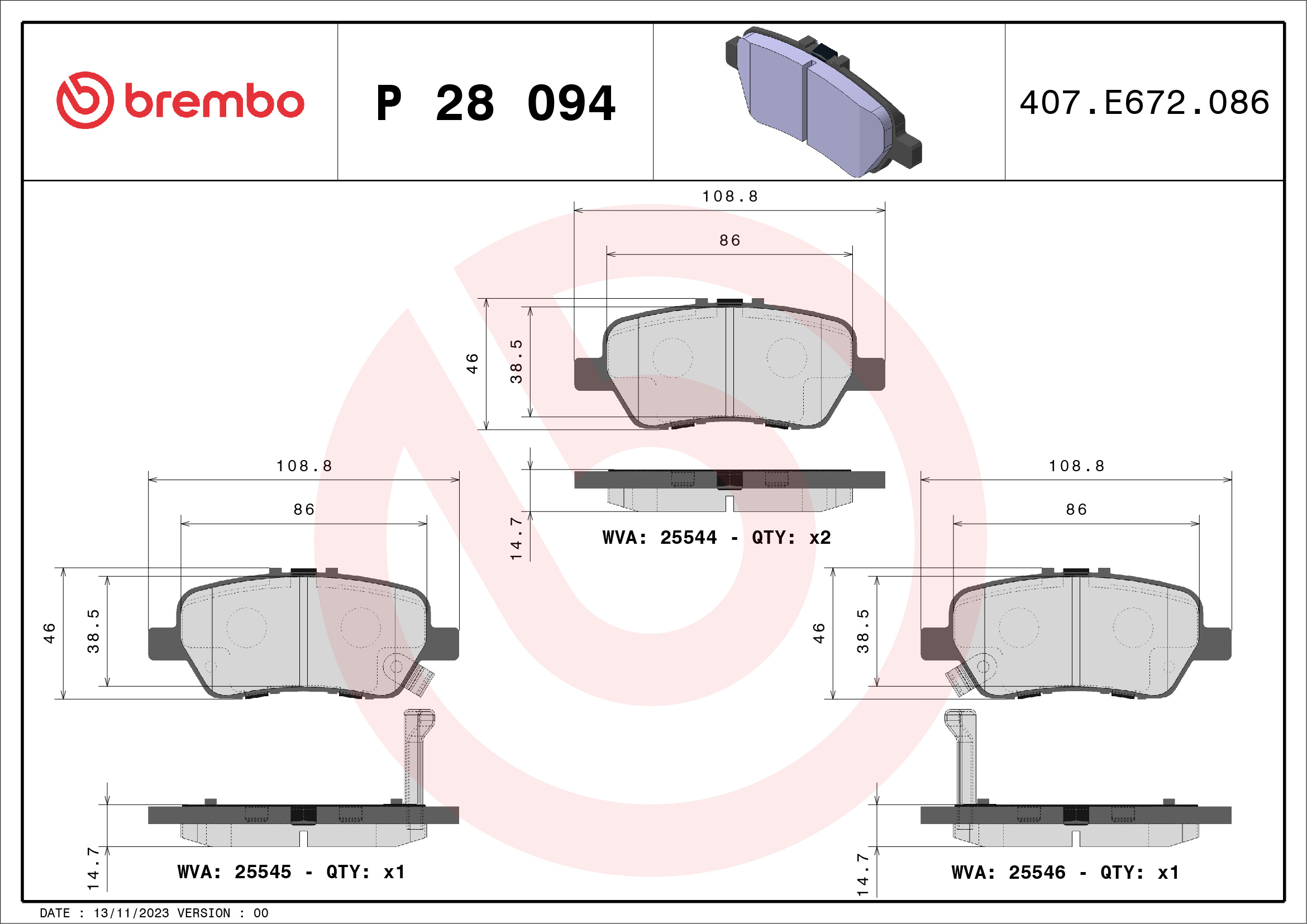 BREMBO Bremseklodser p28094 for HONDA HONDA (DONGFENG)