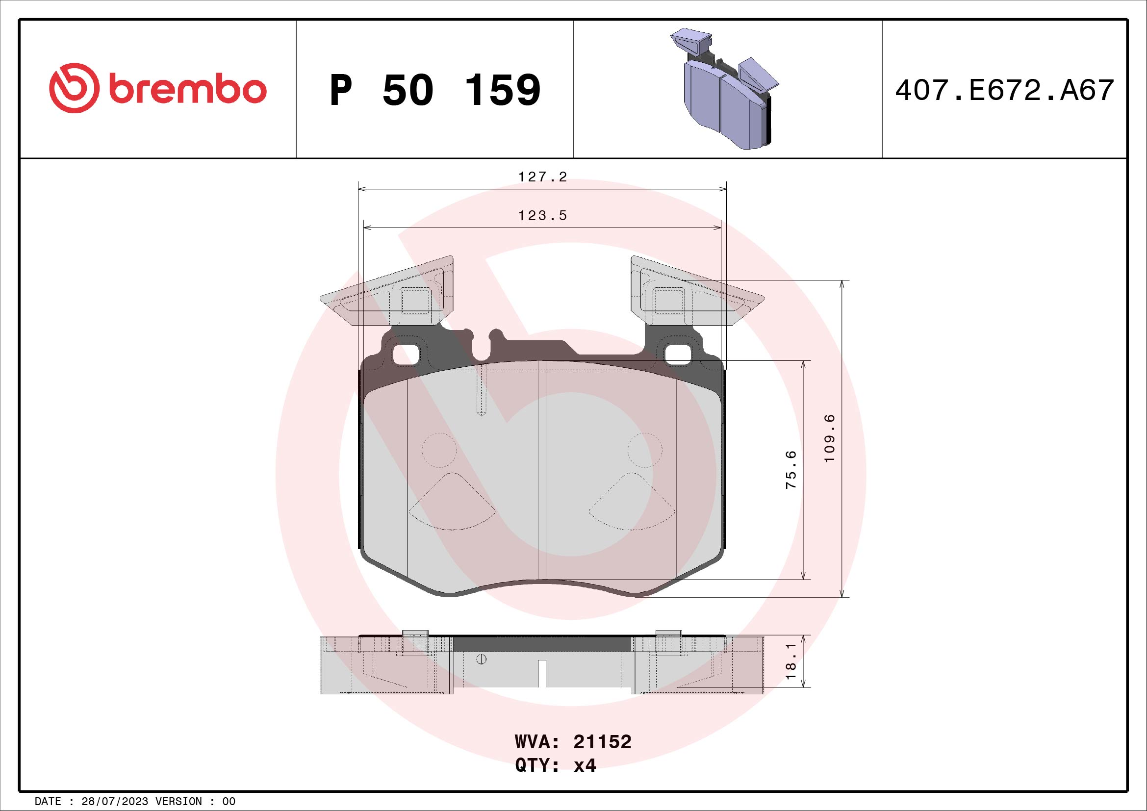 BREMBO Bremseklodser p50159 for MERCEDES-BENZ