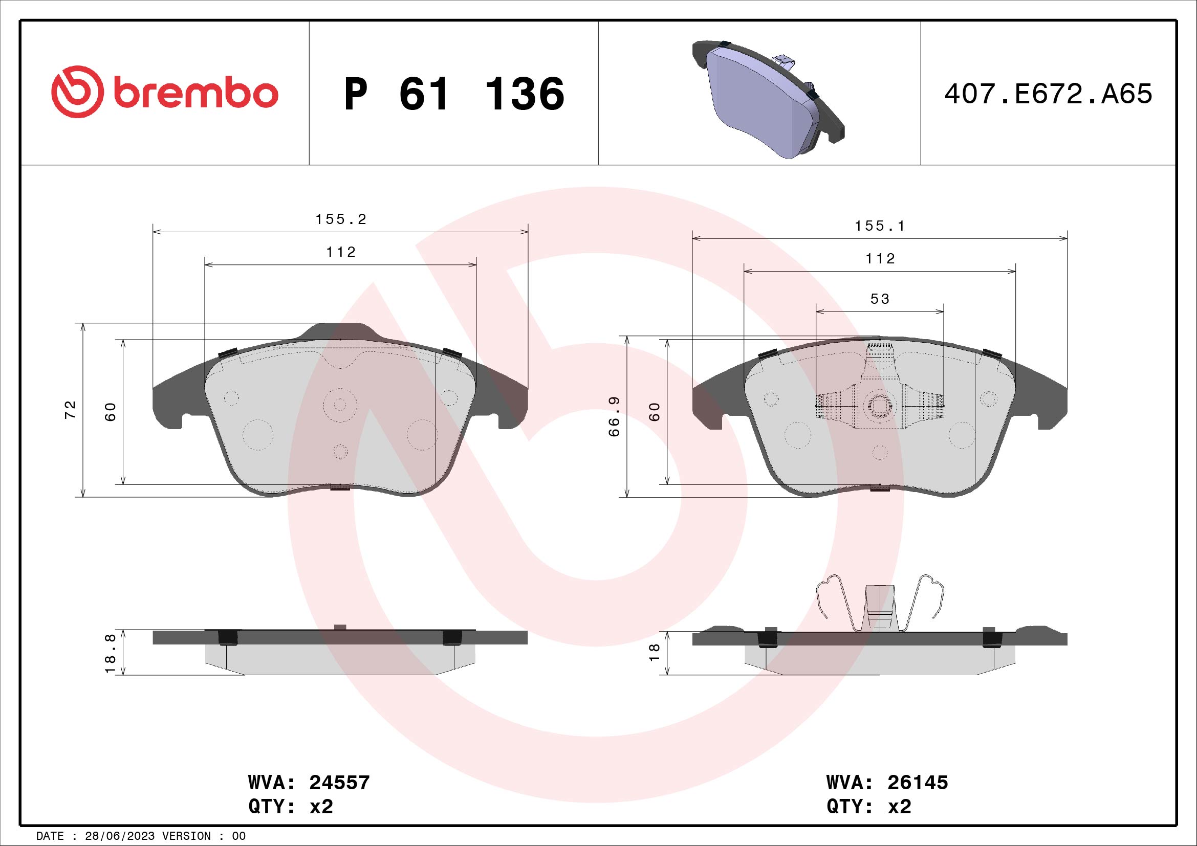 BREMBO Bremseklodser p61136 for DS