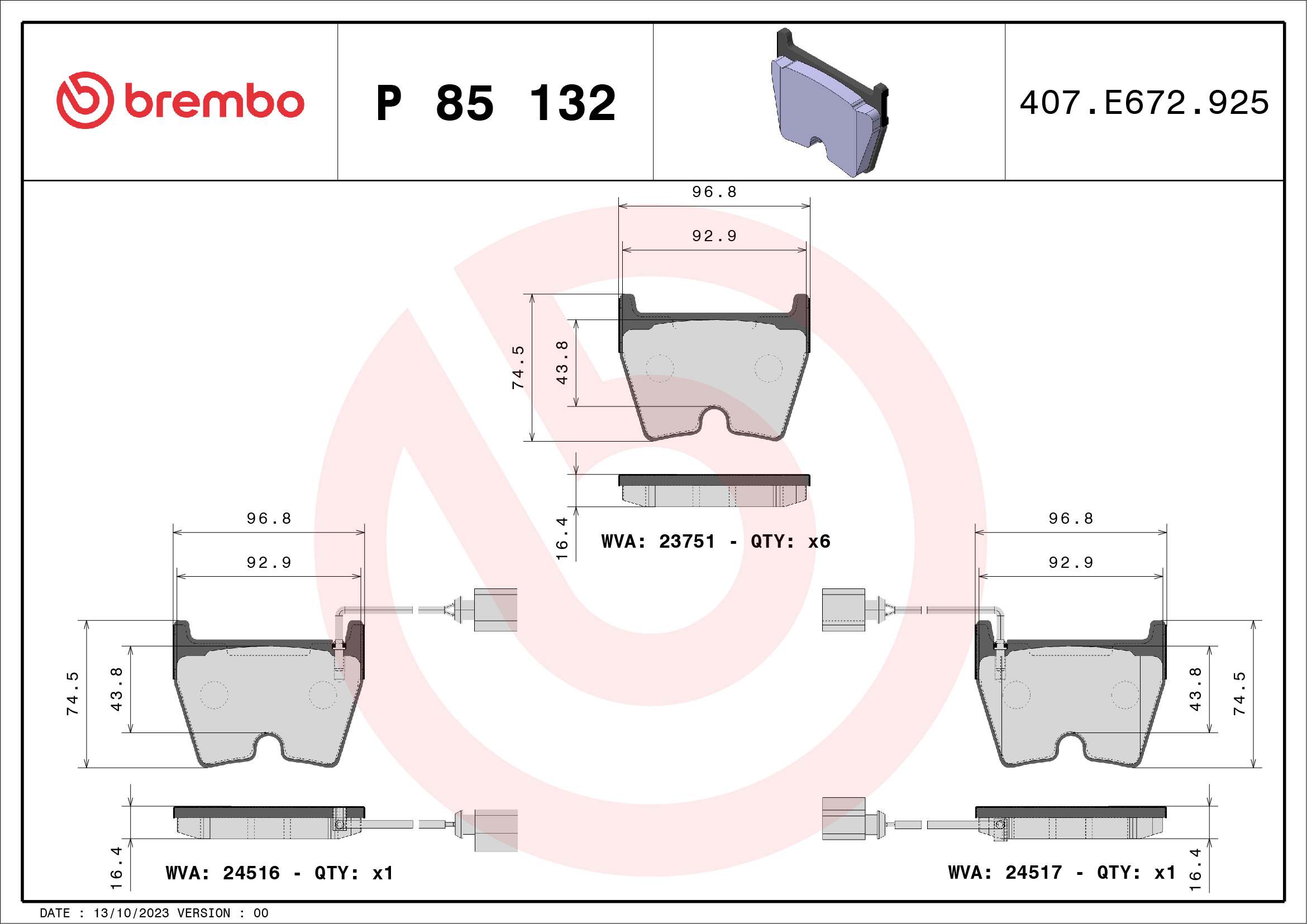 BREMBO Bremseklodser p85132 for VW
