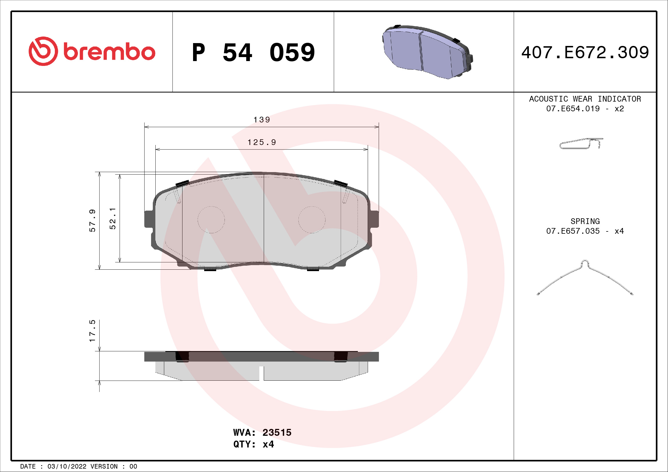 BREMBO Bremseklodser p54059 for FORD LINCOLN MAZDA MITSUBISHI FORD USA