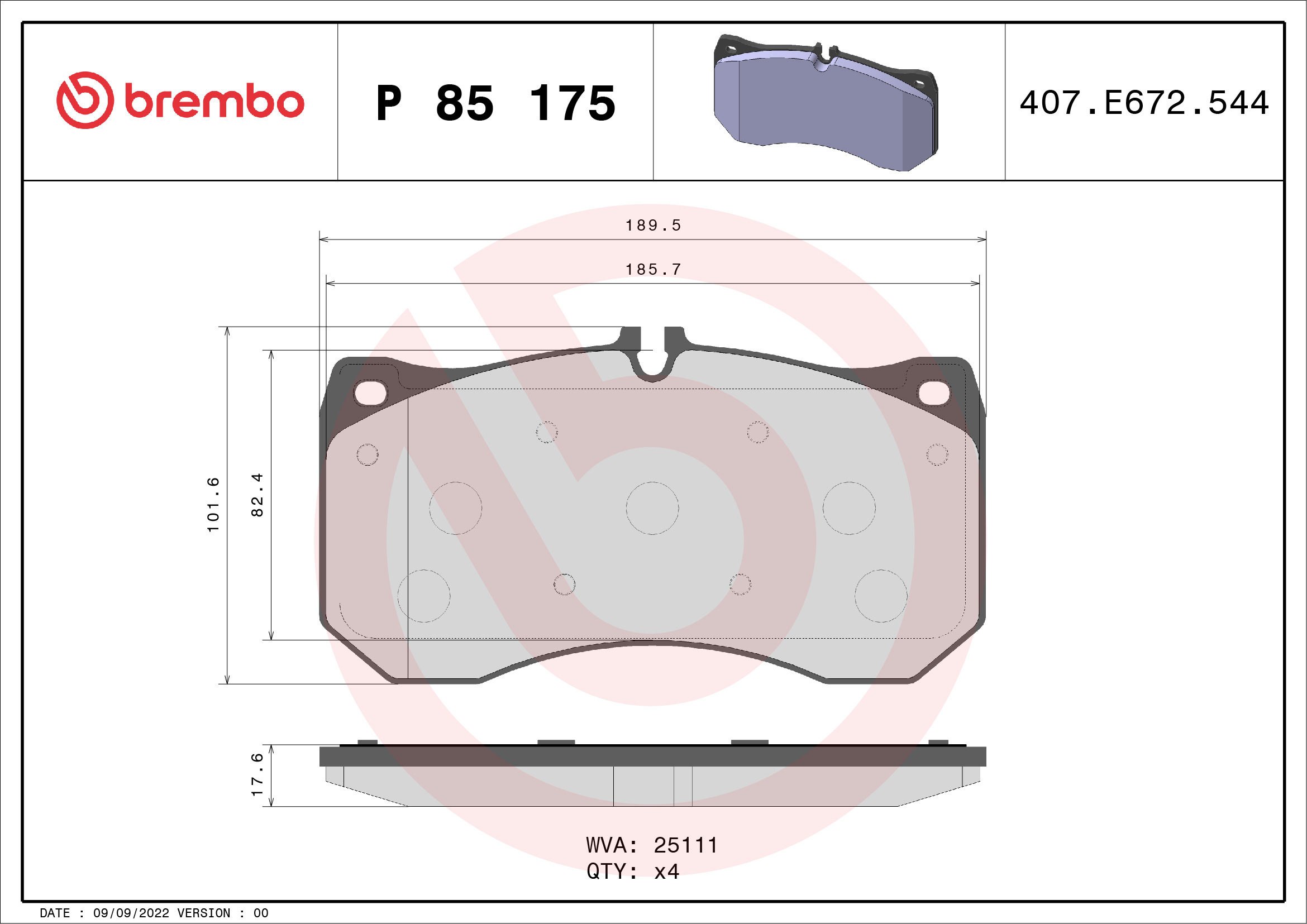 BREMBO Bremseklodser p85175 for AUDI