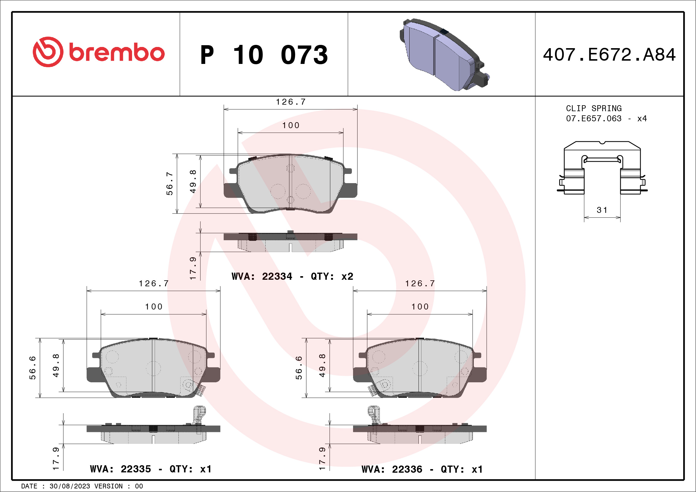 BREMBO Bremseklodser p10073 for CHEVROLET