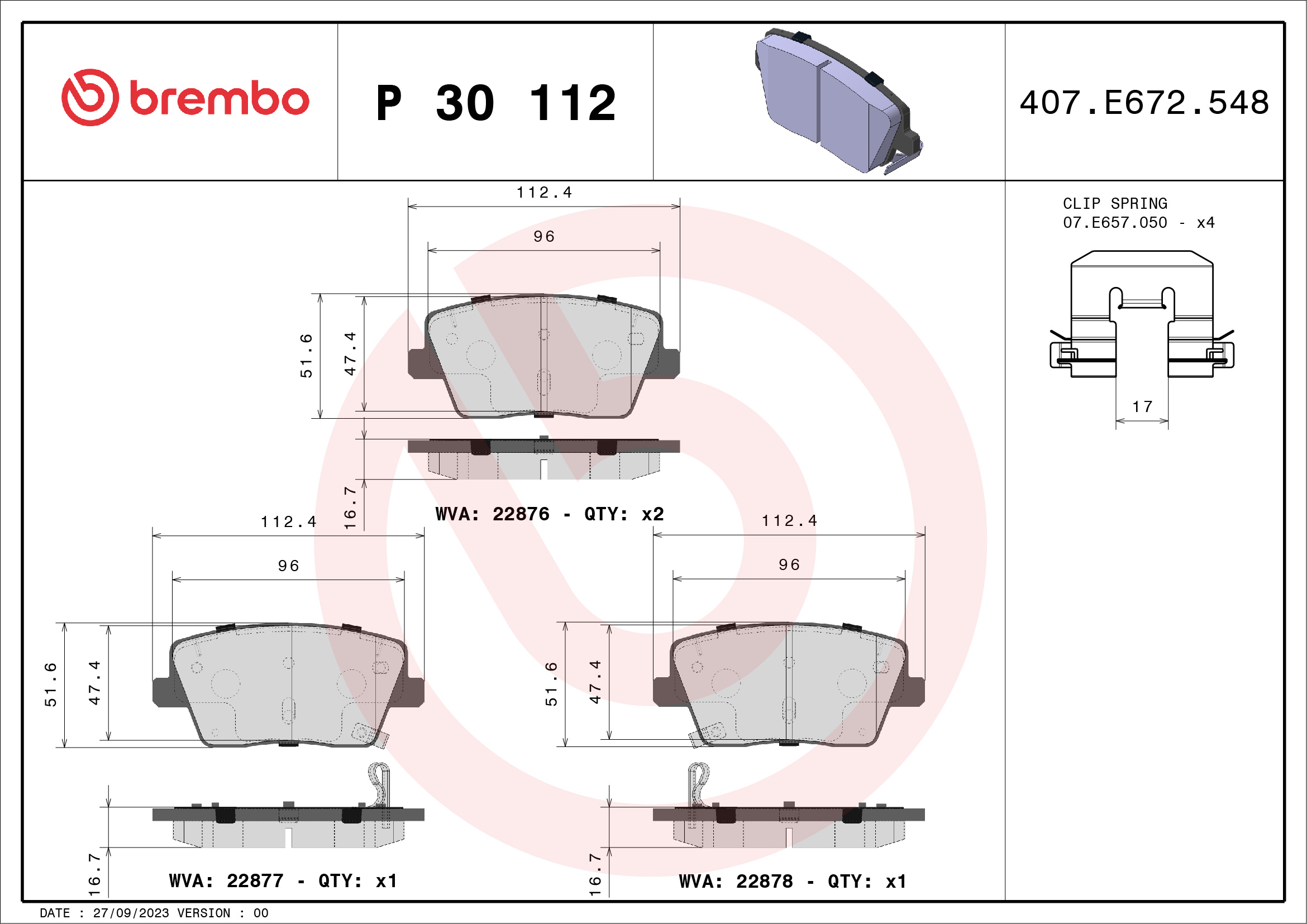 BREMBO Bremseklodser p30112 for HYUNDAI