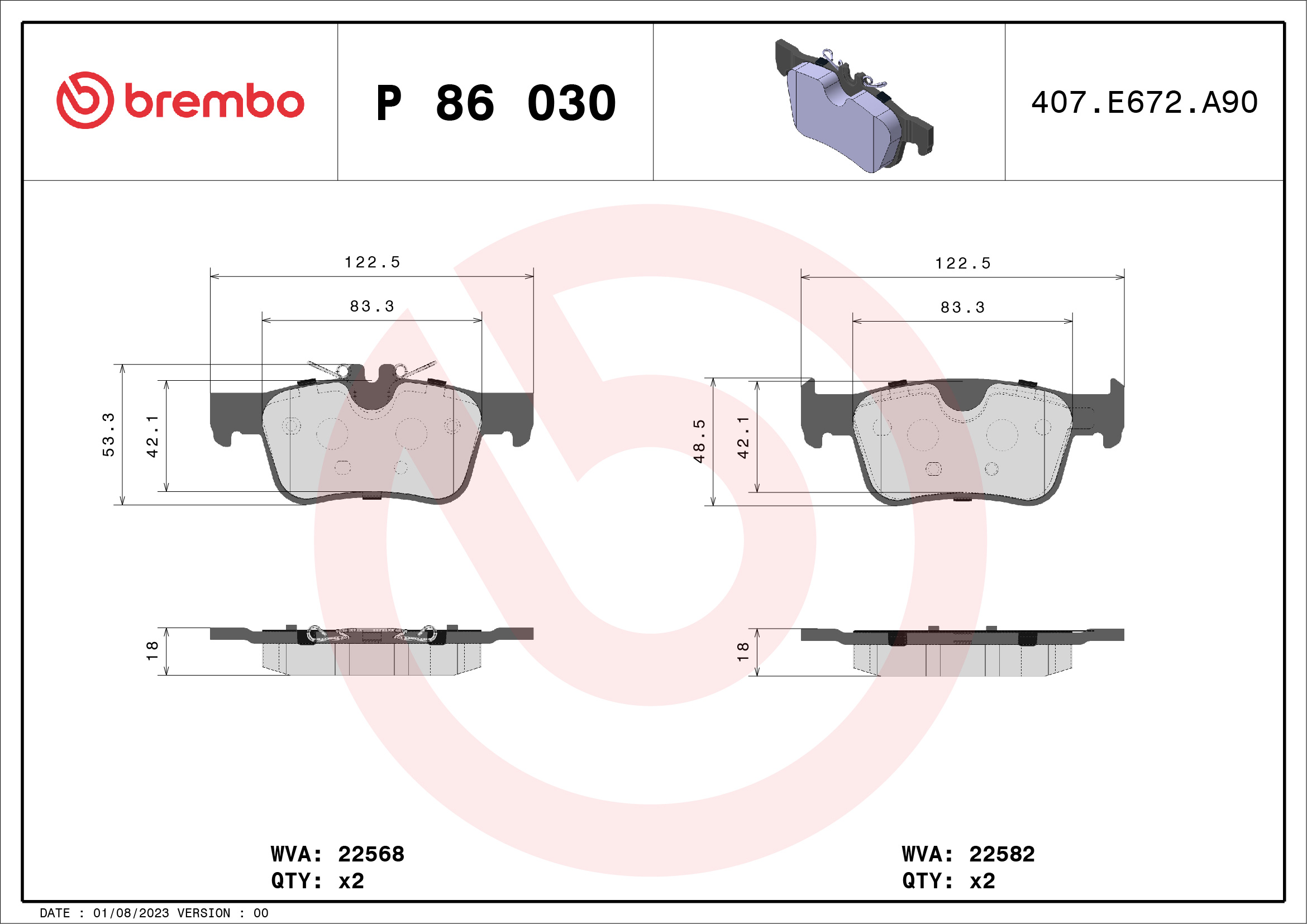 BREMBO Bremseklodser p86030 for VOLVO