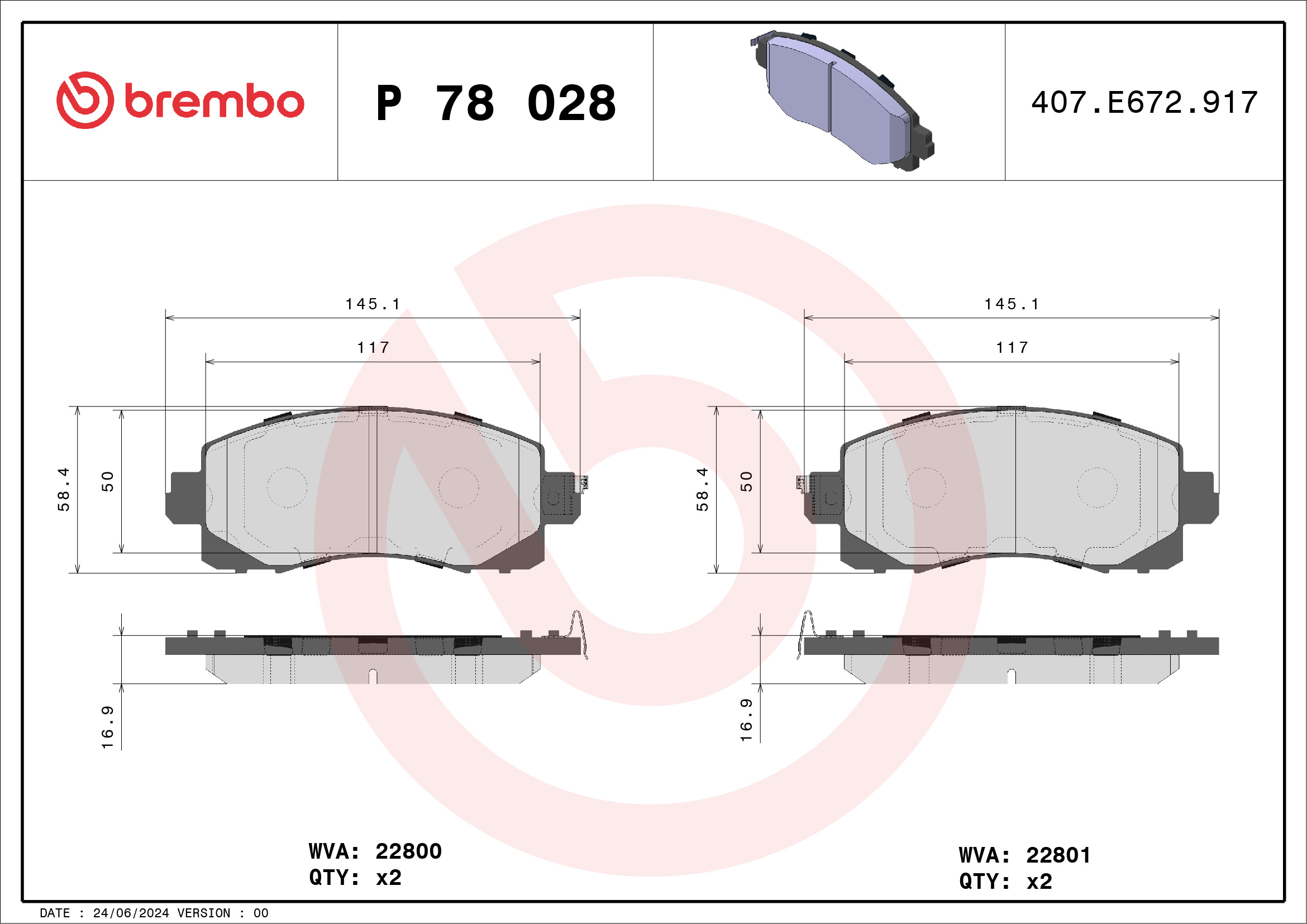 BREMBO Bremseklodser p78028 for SUBARU
