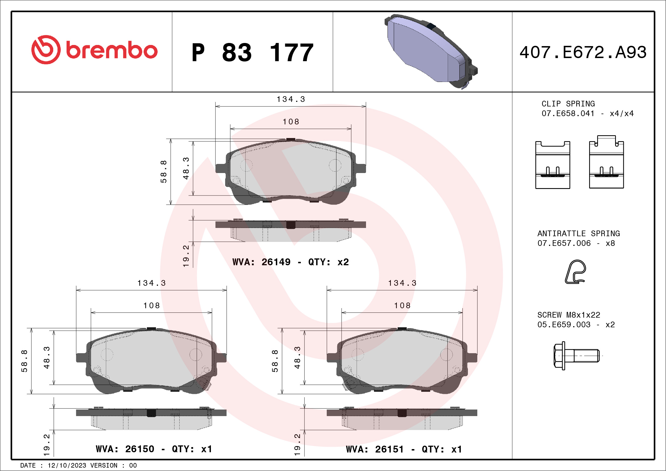 BREMBO Bremseklodser p83177 for SUZUKI TOYOTA LEXUS