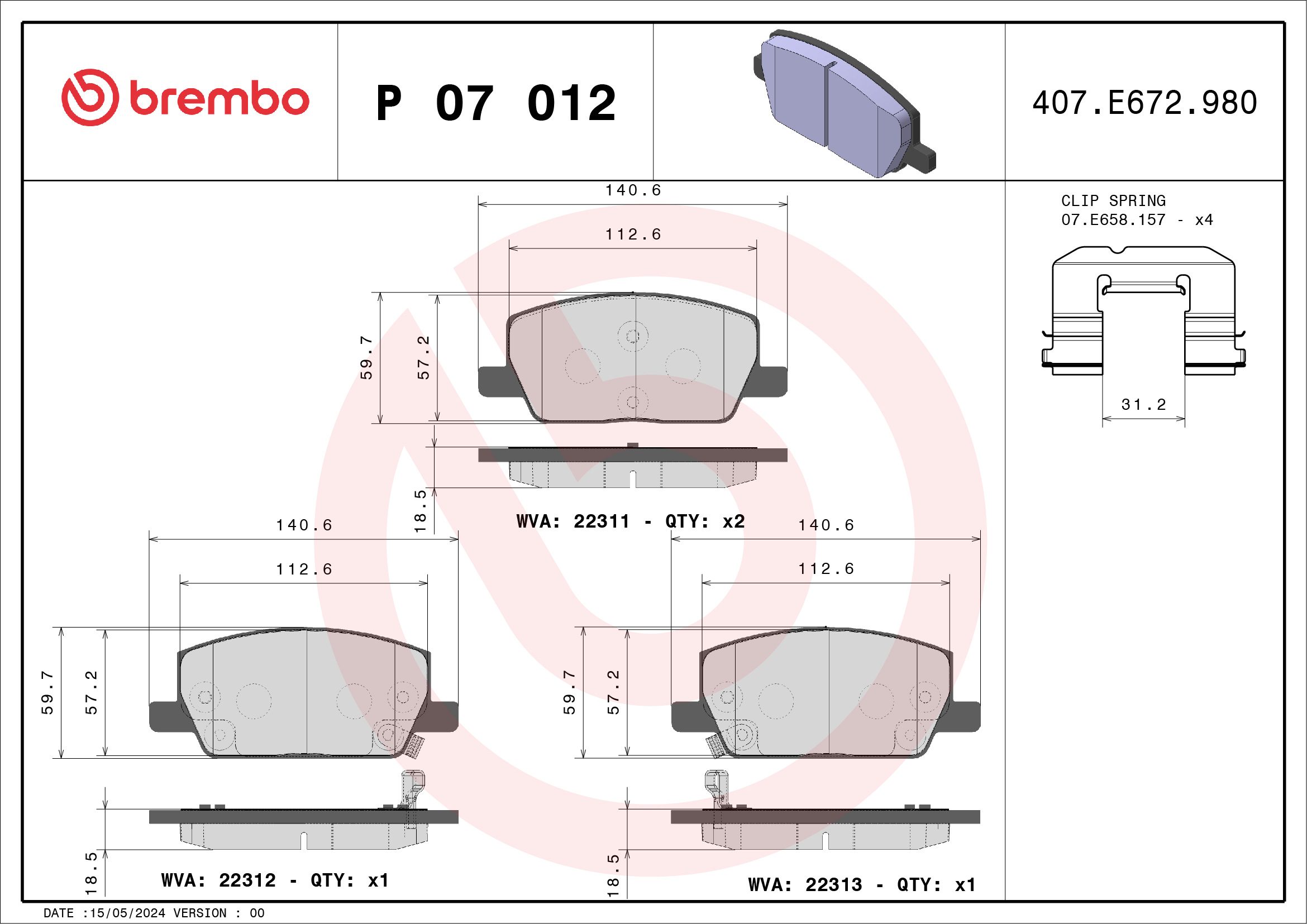 BREMBO Bremseklodser p07012 for BUICK (SGM) BUICK OPEL CHEVROLET