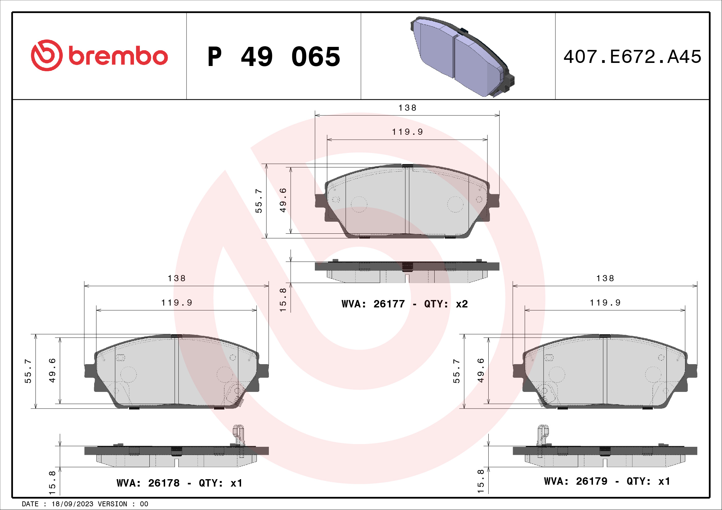BREMBO Bremseklodser p49065 for MAZDA (CHANGAN) MAZDA
