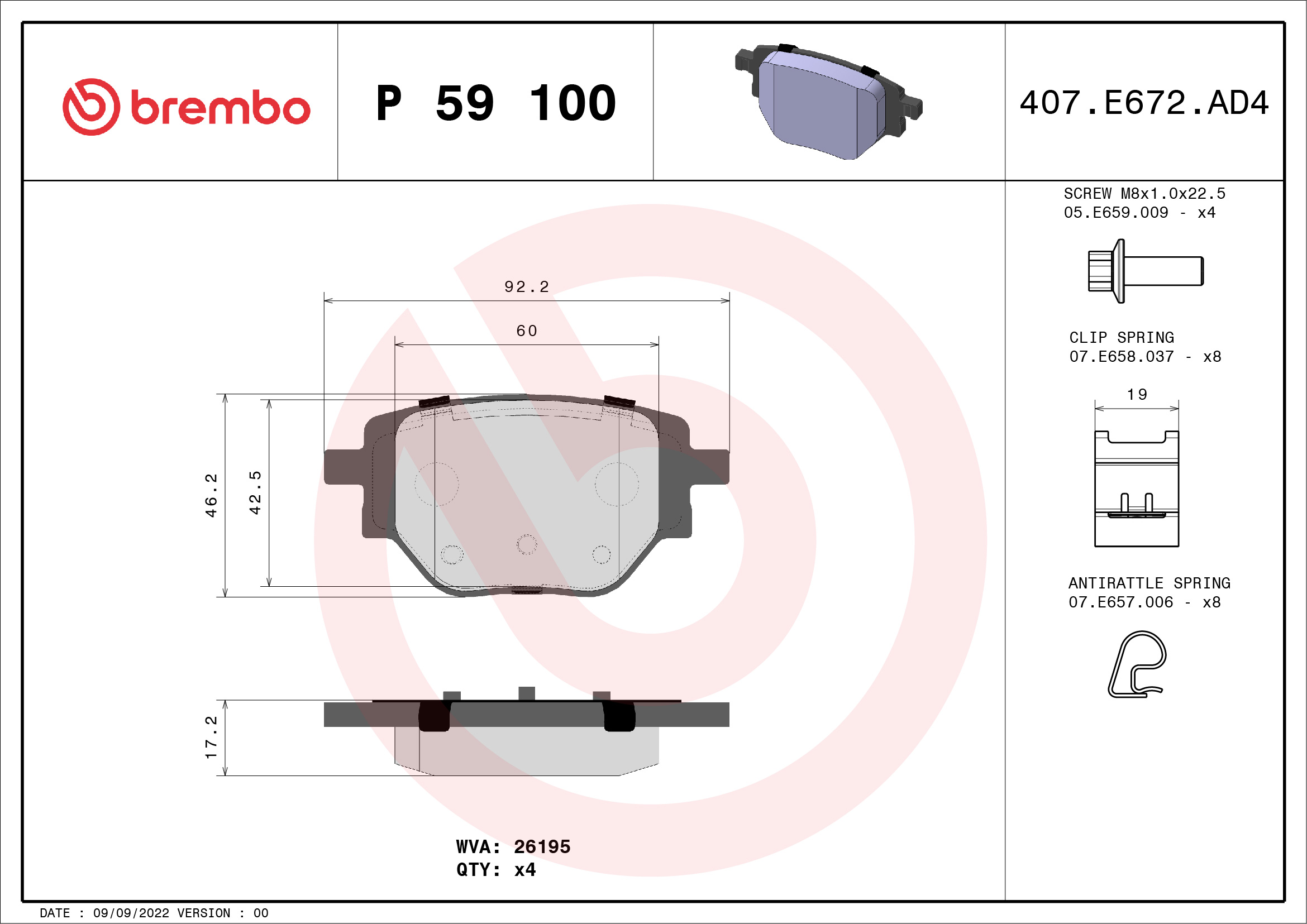 BREMBO Bremseklodser p59100 for PEUGEOT