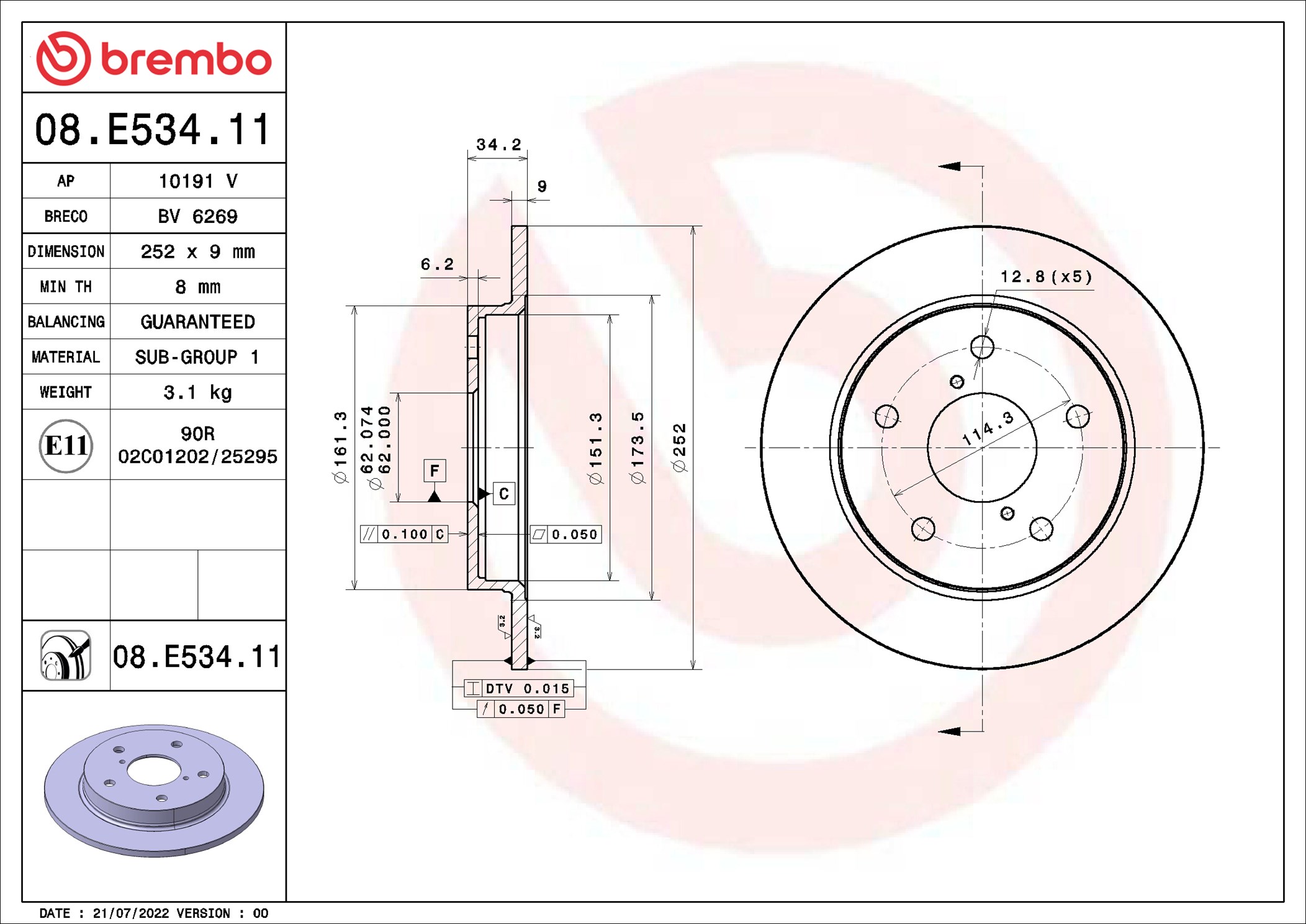BREMBO Bremseskive 08e53411 252mm 9mm for SUZUKI