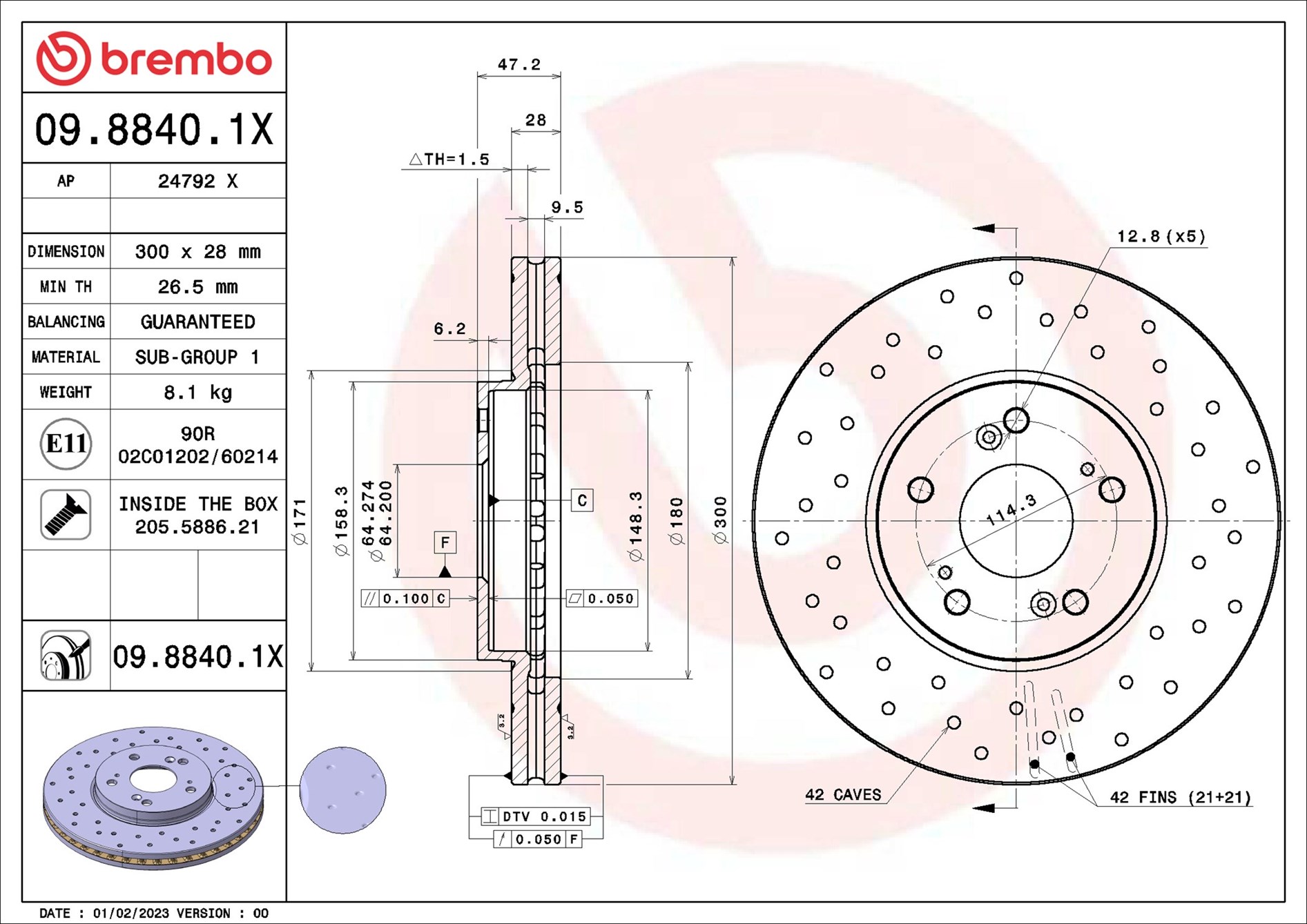 BREMBO Bremseskive 09.8840.1X 300mm 28mm for ACURA