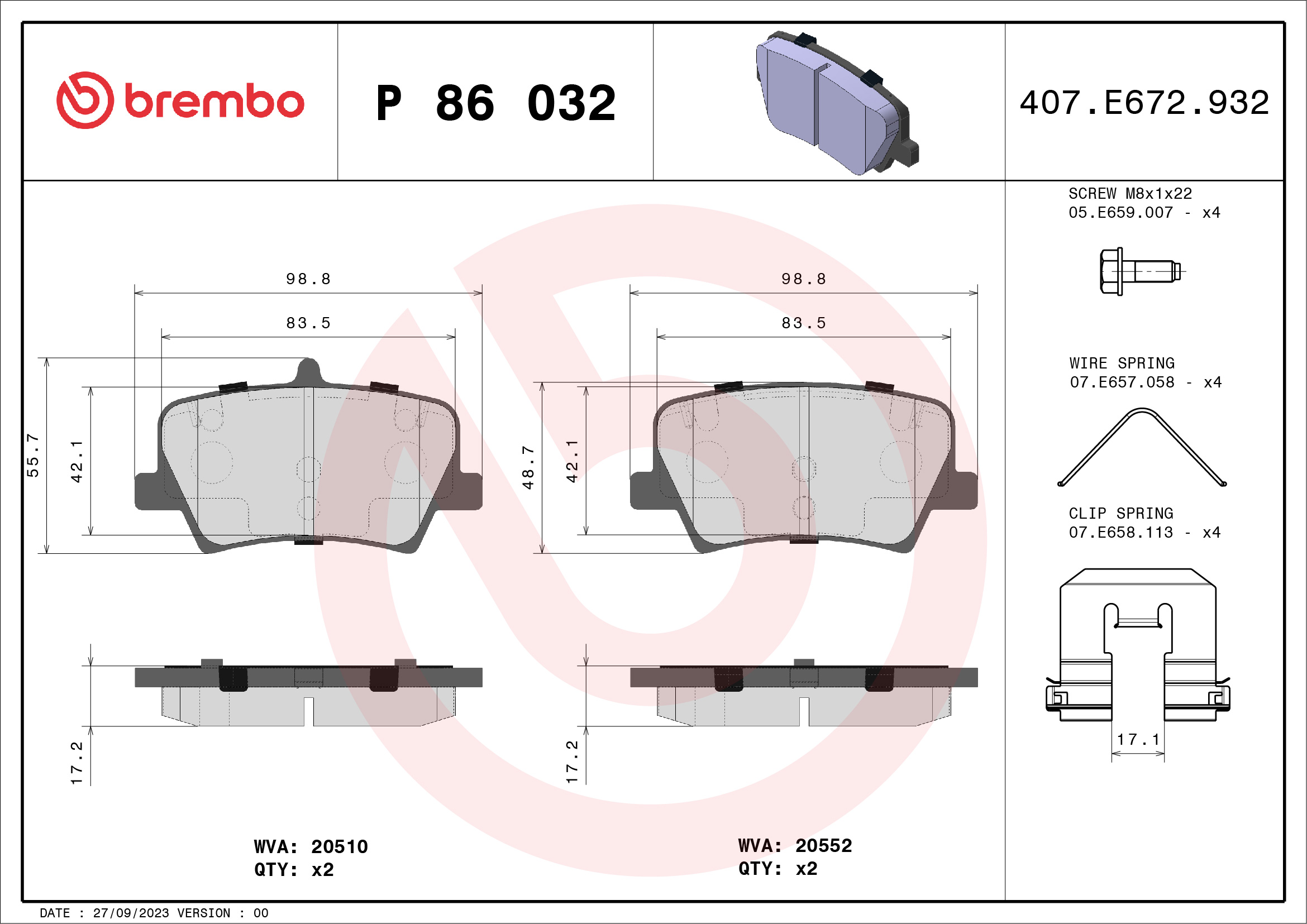 BREMBO Bremseklodser p86032 for VOLVO GEELY LYNK & CO