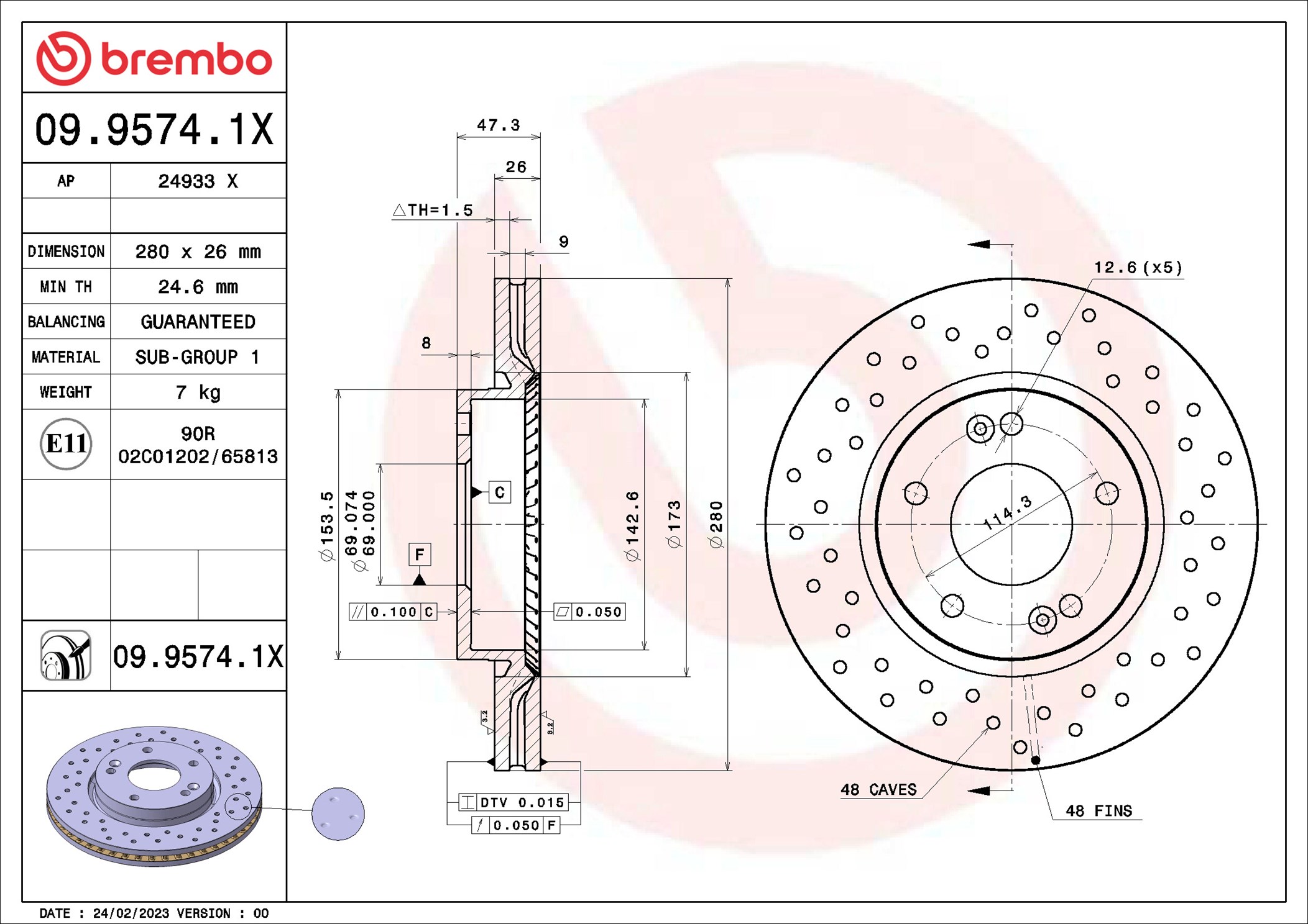 BREMBO Bremseskive 0995741x 280mm 26mm for KIA HYUNDAI (BEIJING) KIA (DYK) JAC