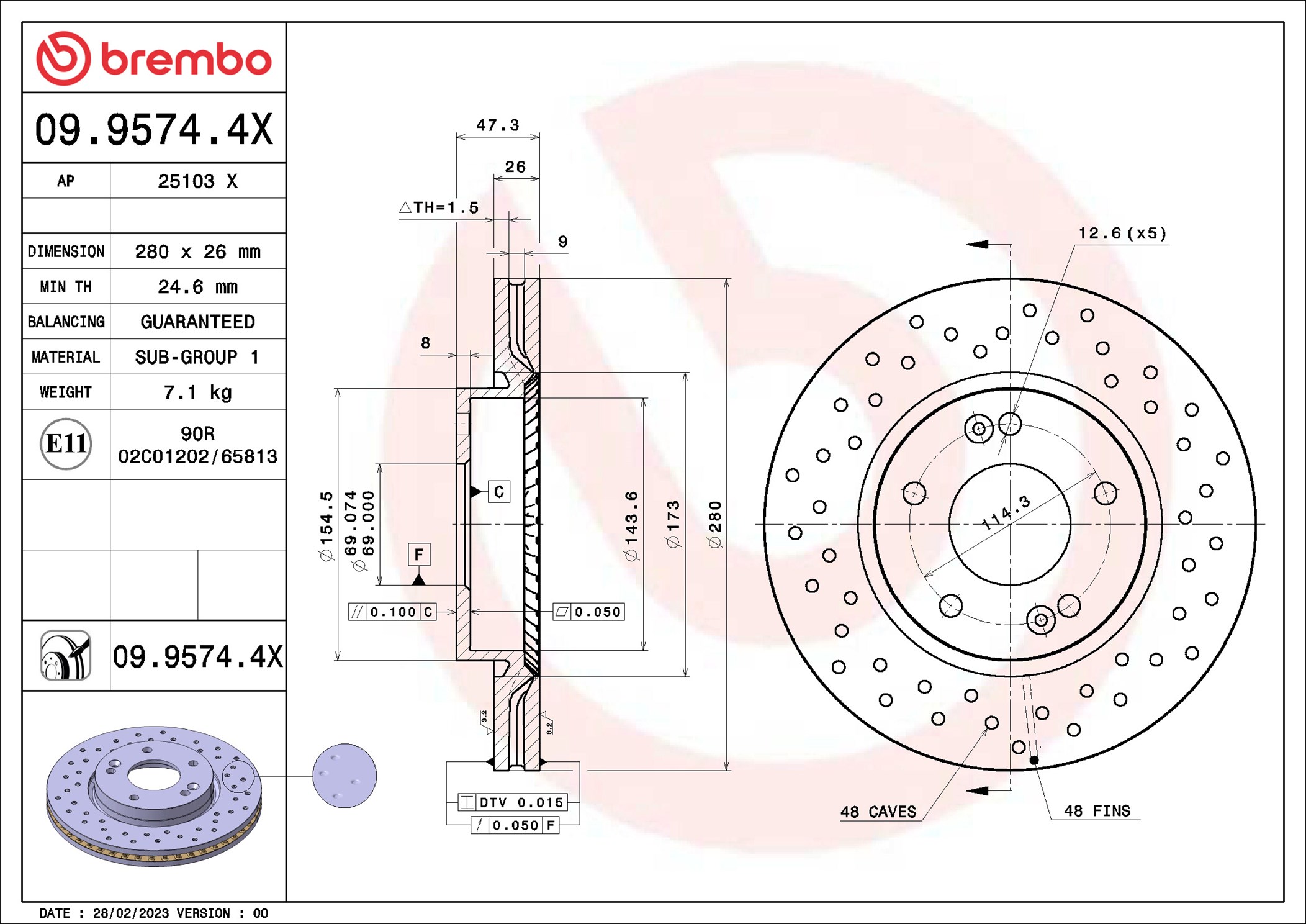 BREMBO Bremseskive 0995744x 280mm 26mm for KIA