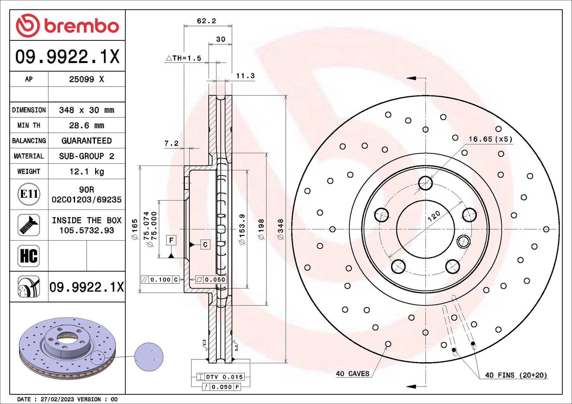 BREMBO Bremseskive 0999221x 348mm 30mm for BMW