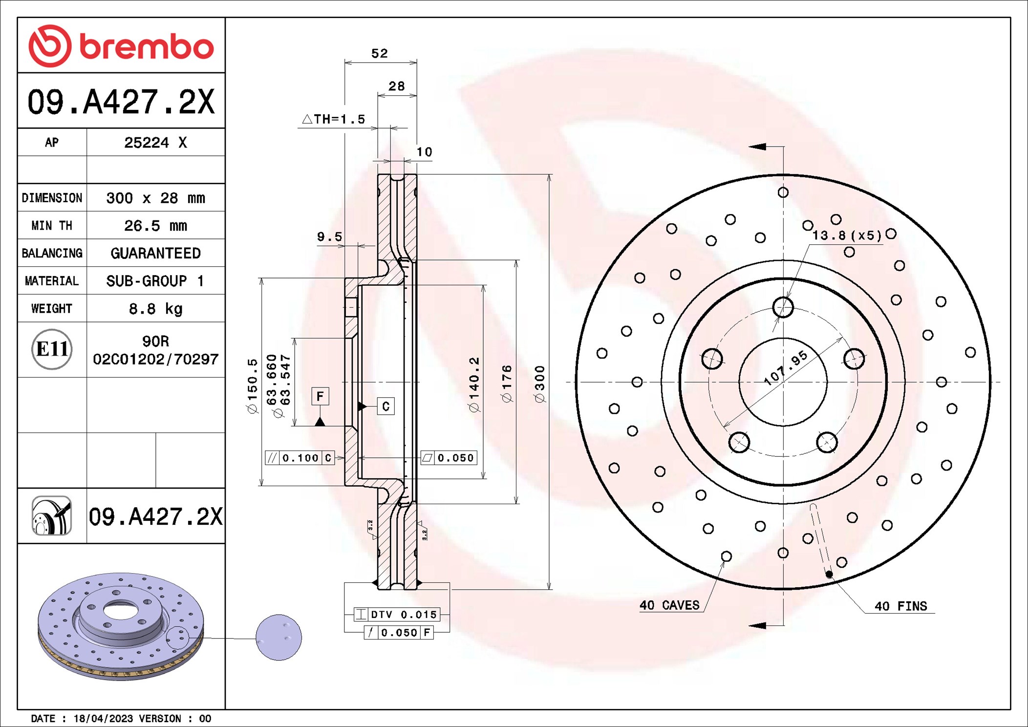 BREMBO Bremseskive 09a4272x 300mm 28mm for FORD