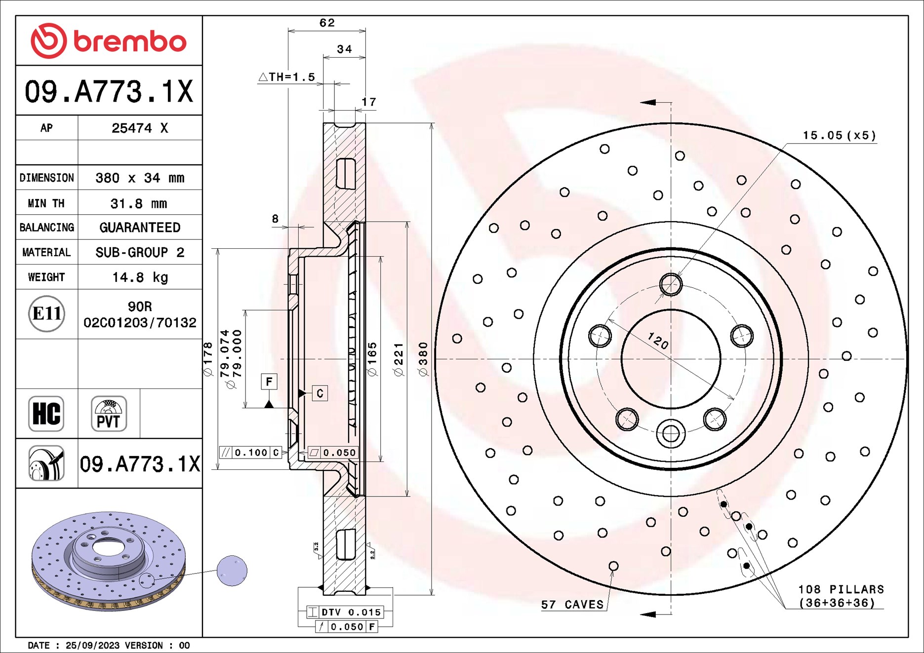 BREMBO Bremseskive 09a7731x 380mm 34mm for LAND ROVER
