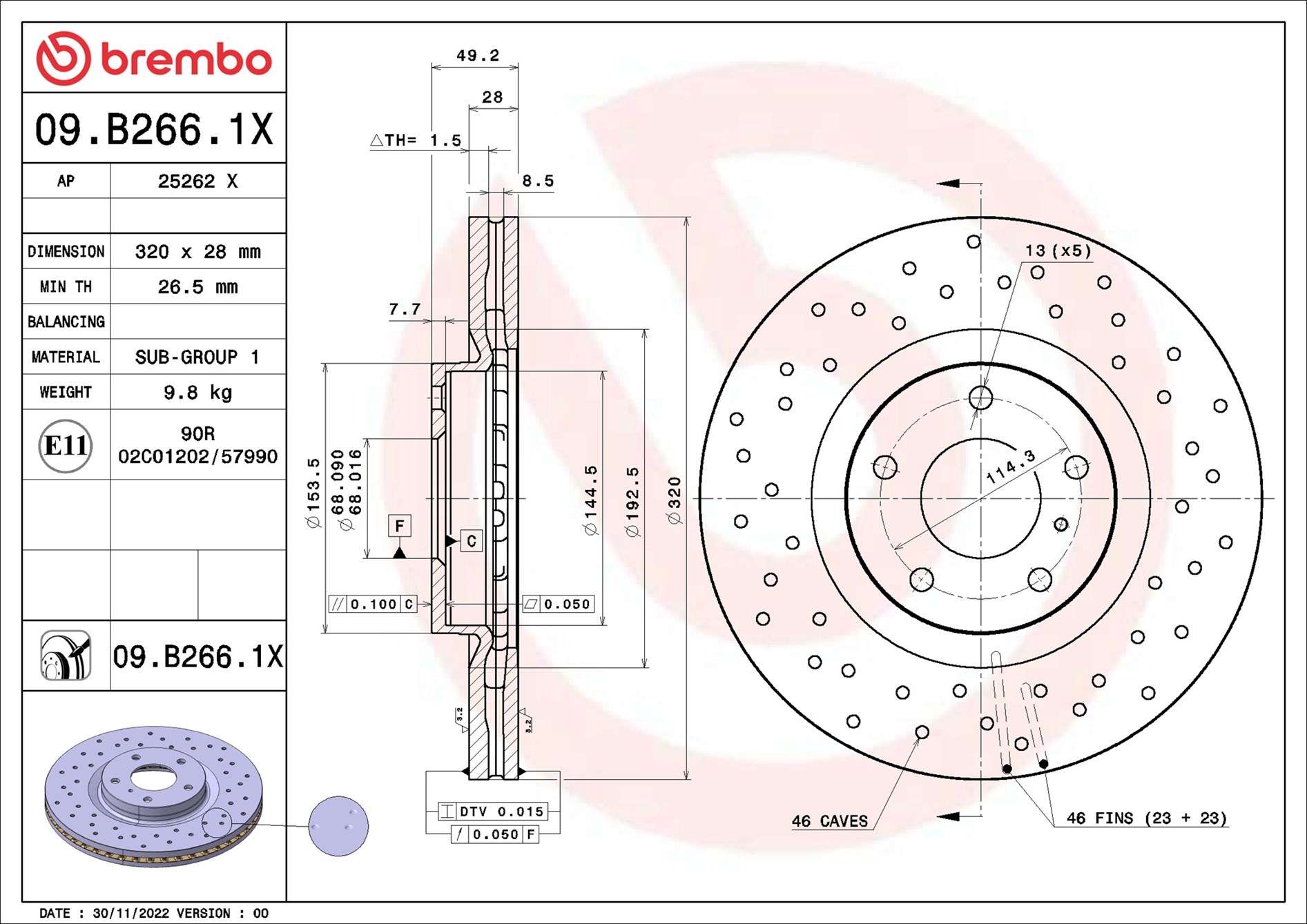 BREMBO Bremseskive 09b2661x 320mm 28mm for NISSAN NISSAN (DFAC) INFINITI