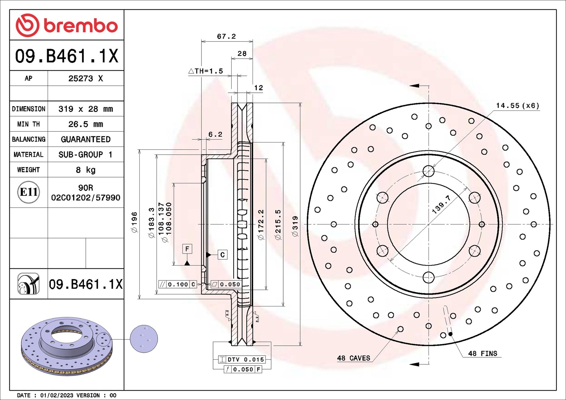 BREMBO Bremseskive 09.B461.1X 319mm 28mm for TOYOTA