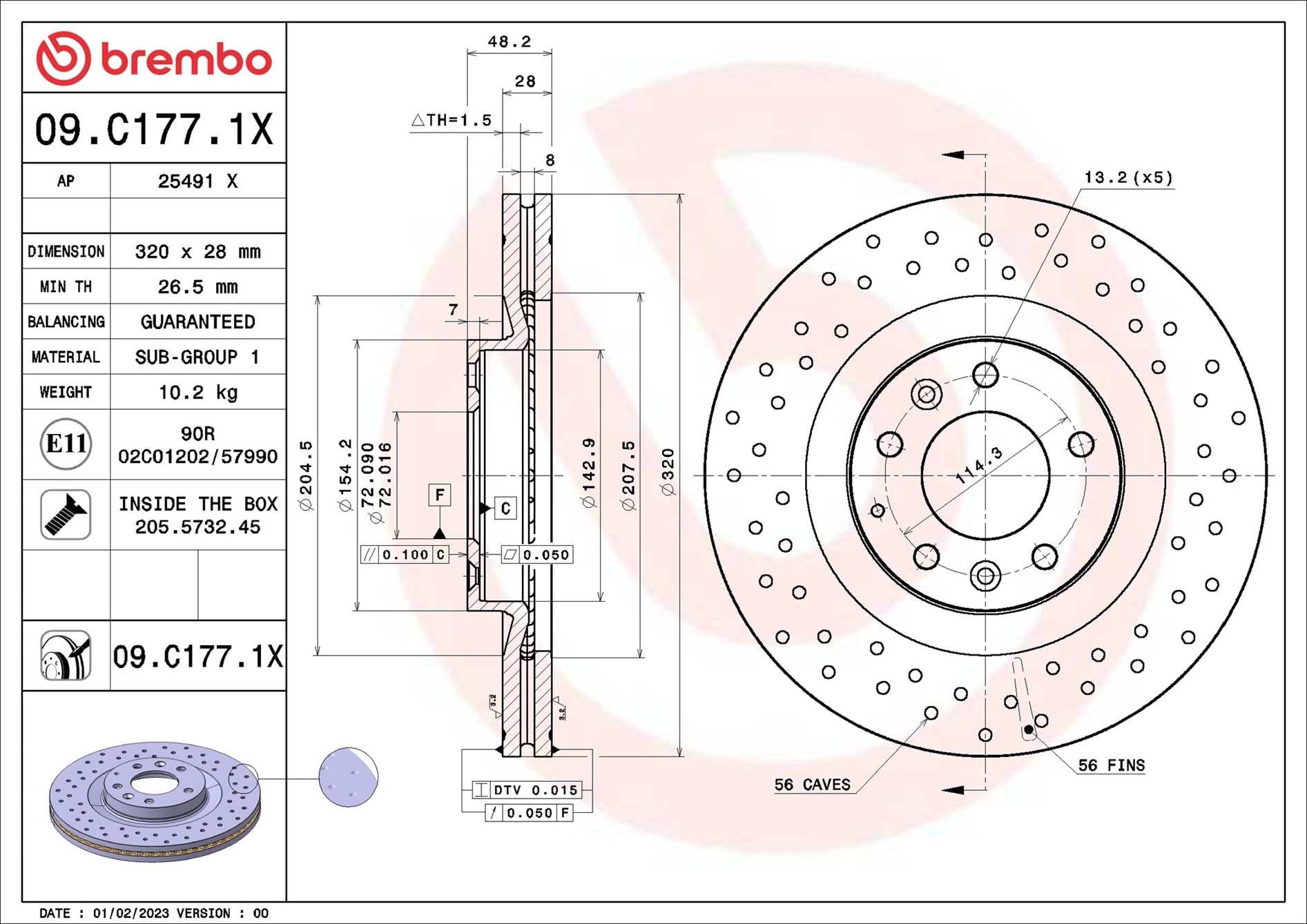 BREMBO Bremseskive 09c1771x 320mm 28mm for MAZDA