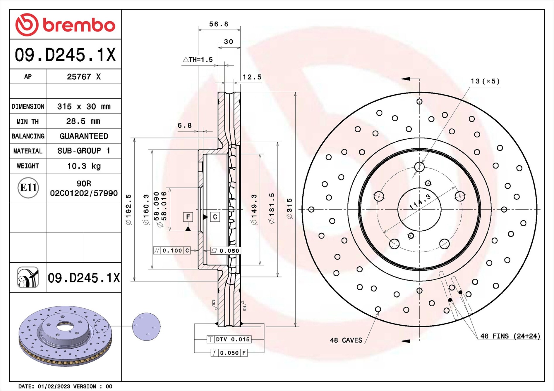 BREMBO Bremseskive 09d2451x 315mm 30mm for SUBARU