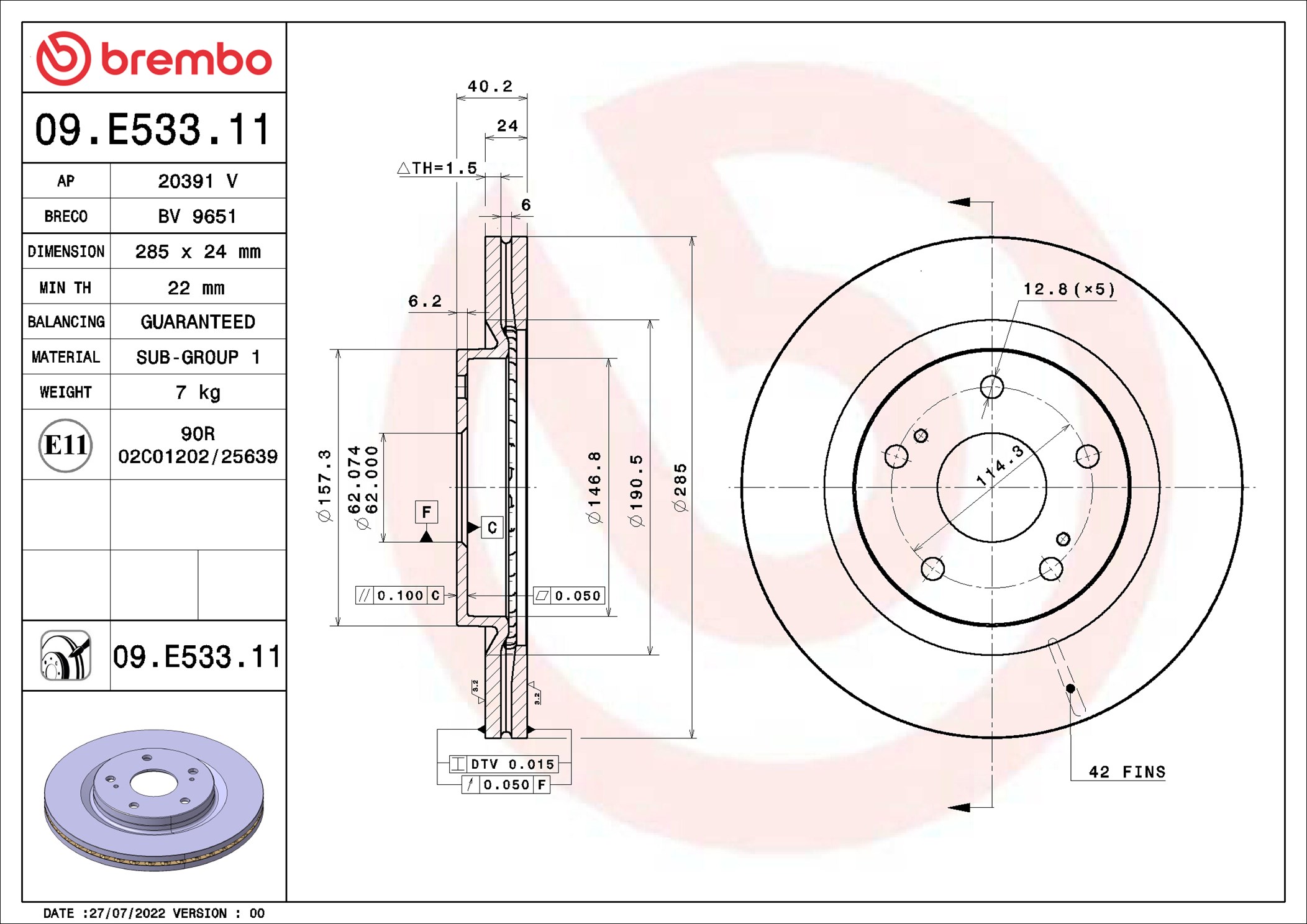 BREMBO Bremseskive 09e53311 285mm 24mm for SUZUKI