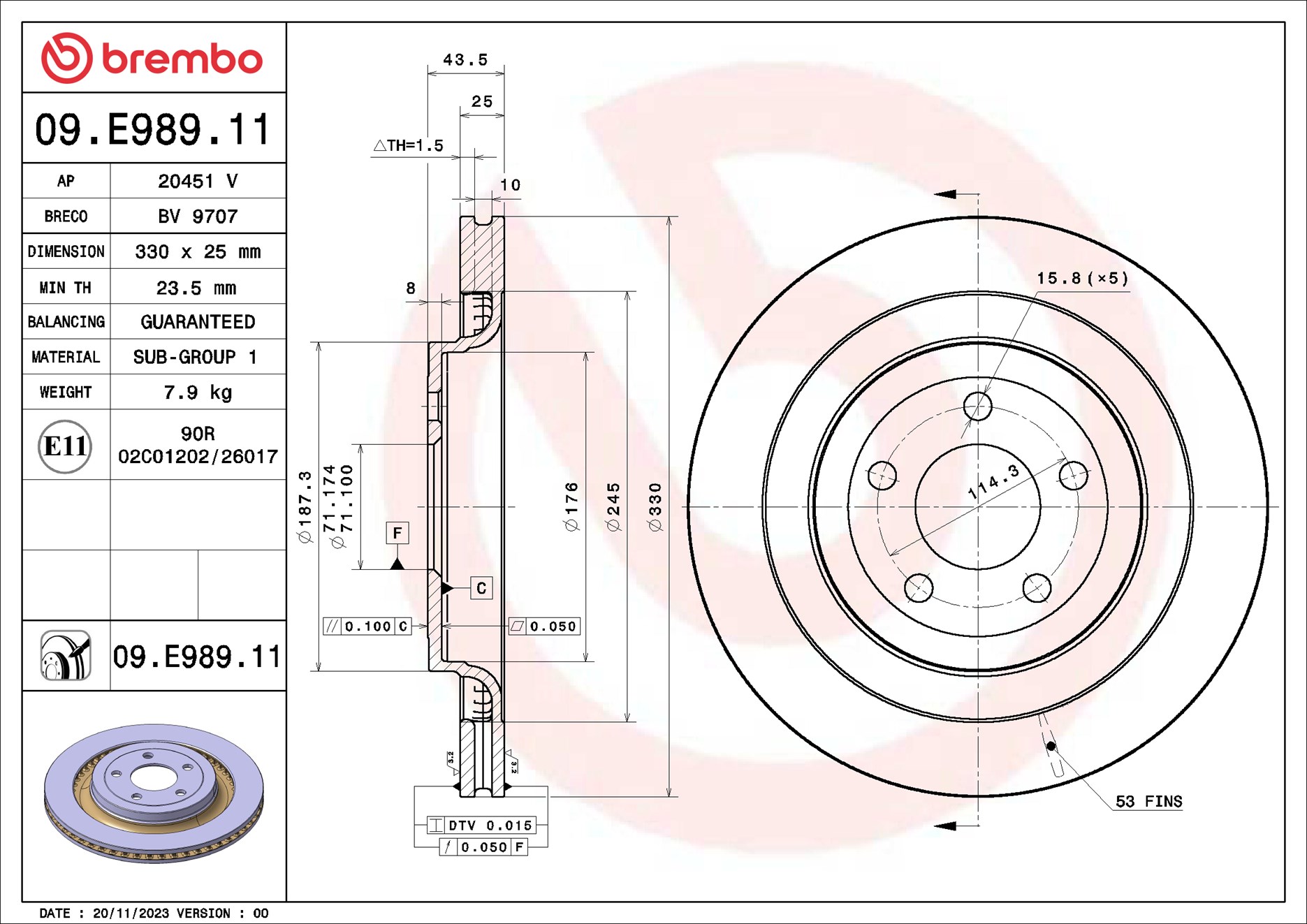 BREMBO Bremseskive 09e98911 330mm 25mm for FORD ASIA & OCEANIA FORD FORD USA