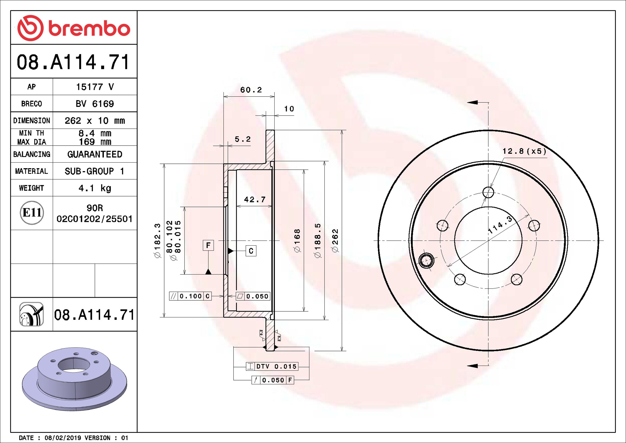 BREMBO Bremseskive 08a11471 262mm 10mm for MITSUBISHI PROTON