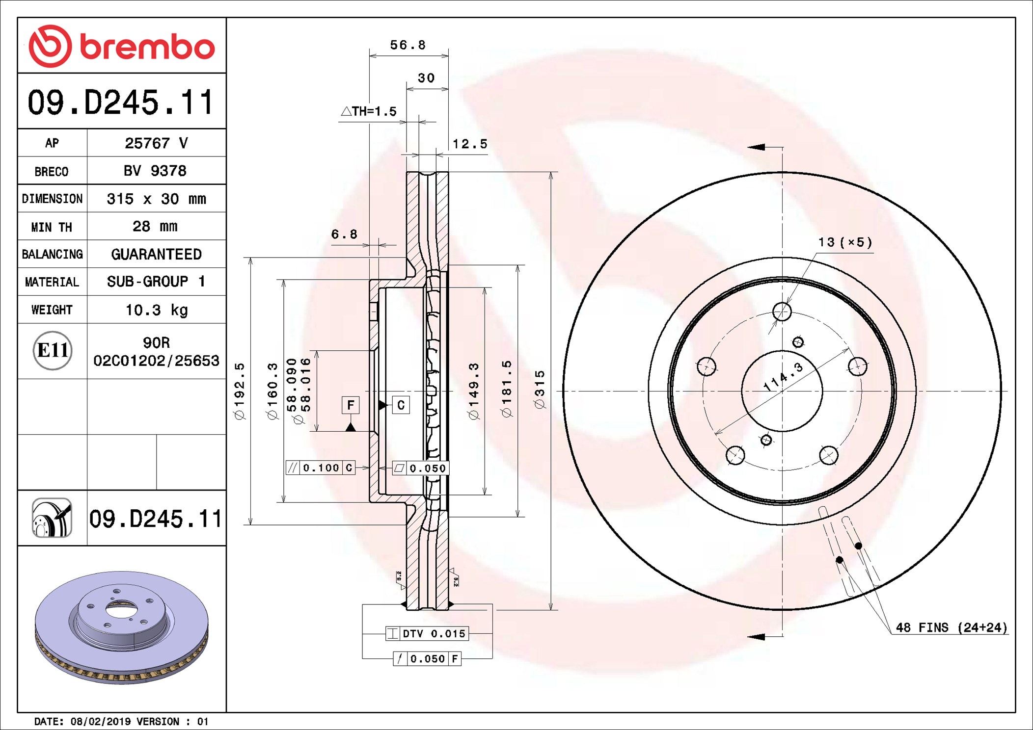 BREMBO Bremseskive 09d24511 315mm 30mm for SUBARU
