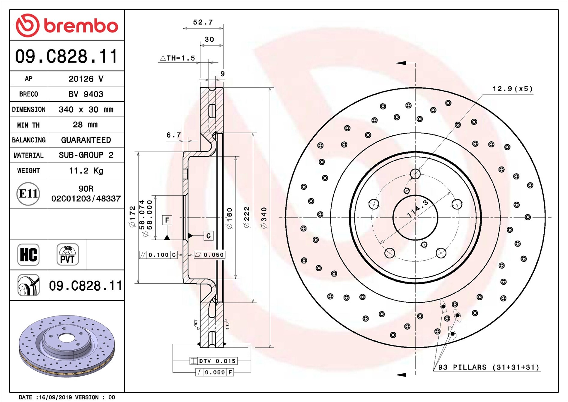 BREMBO Bremseskive 09.C828.11 340mm 30mm for SUBARU