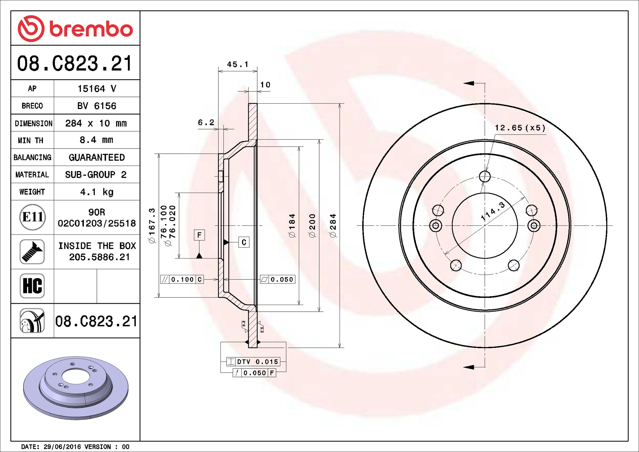 BREMBO Bremseskive 08c82321 284mm 10mm for KIA