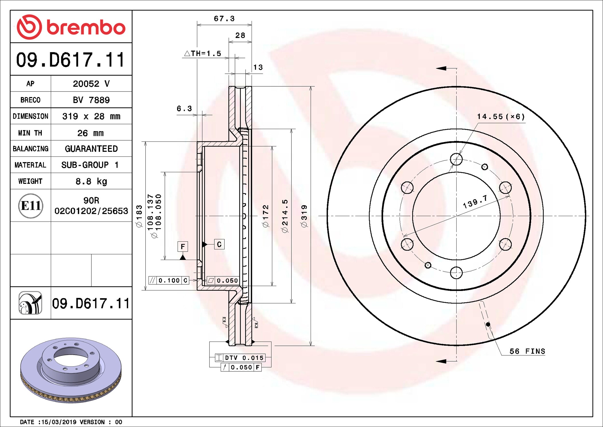 BREMBO Bremseskive 09d61711 319mm 28mm for TOYOTA