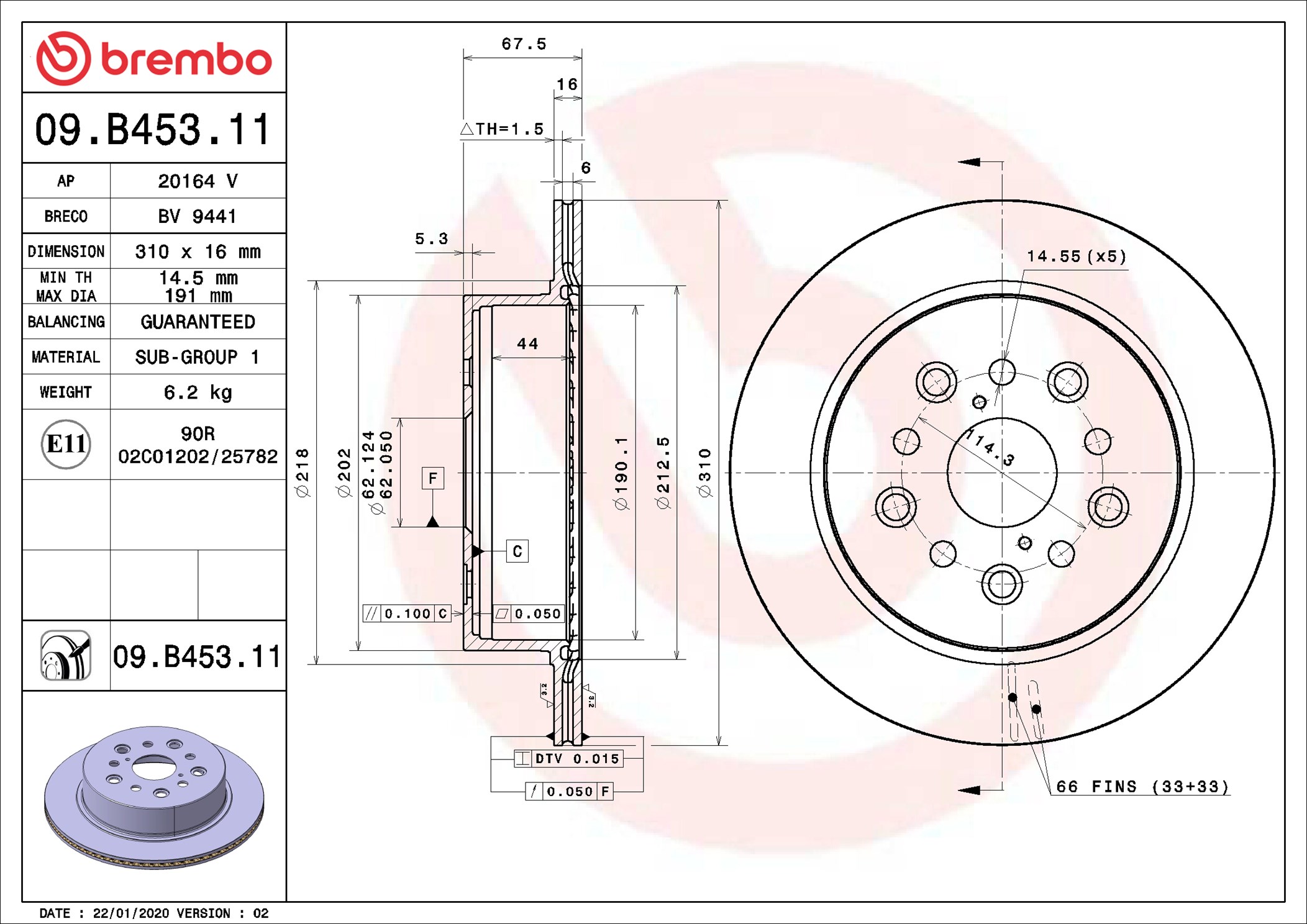 BREMBO Bremseskive 09b45311 310mm 16mm for LEXUS