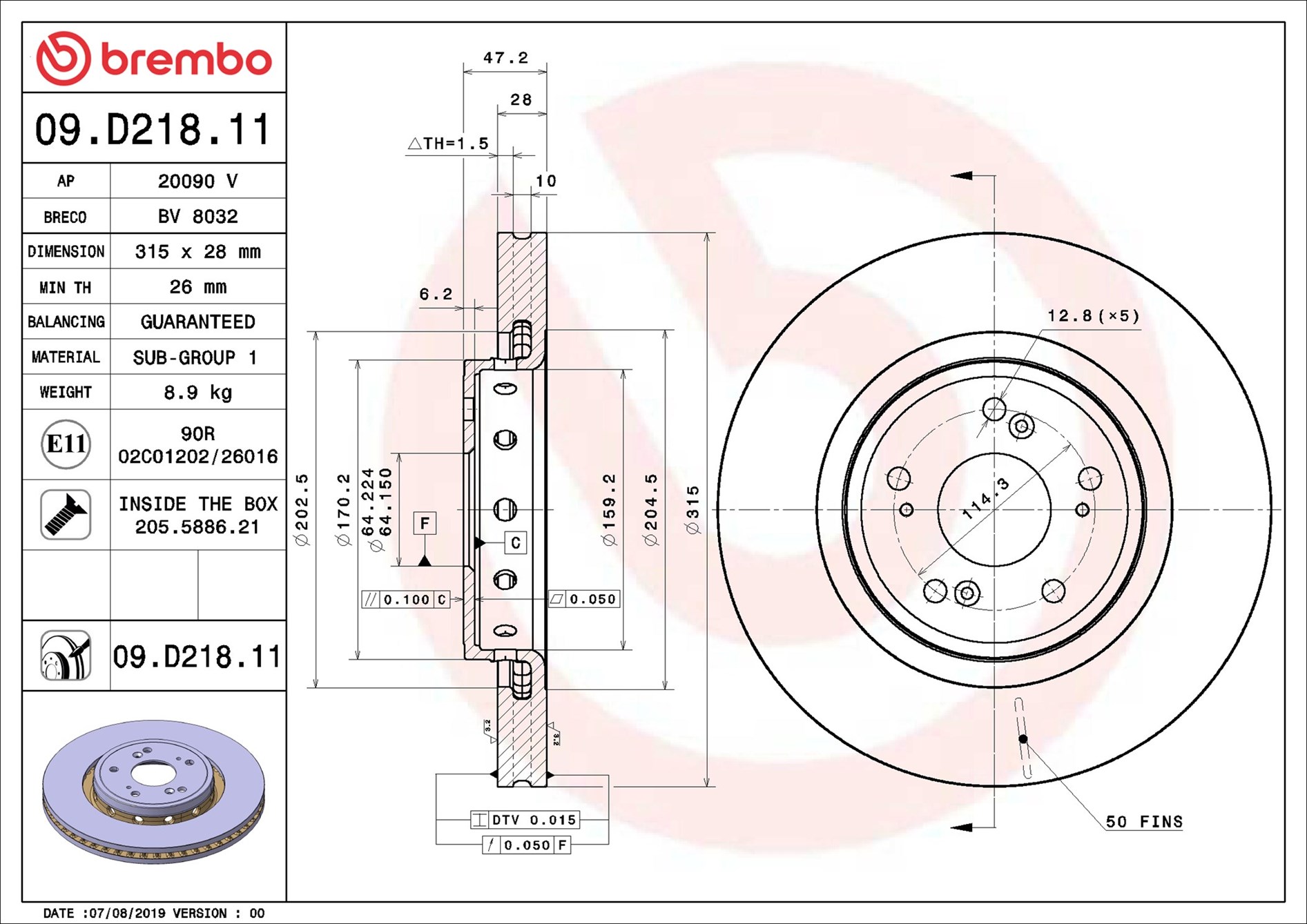 BREMBO Bremseskive 09d21811 315mm 28mm for HONDA